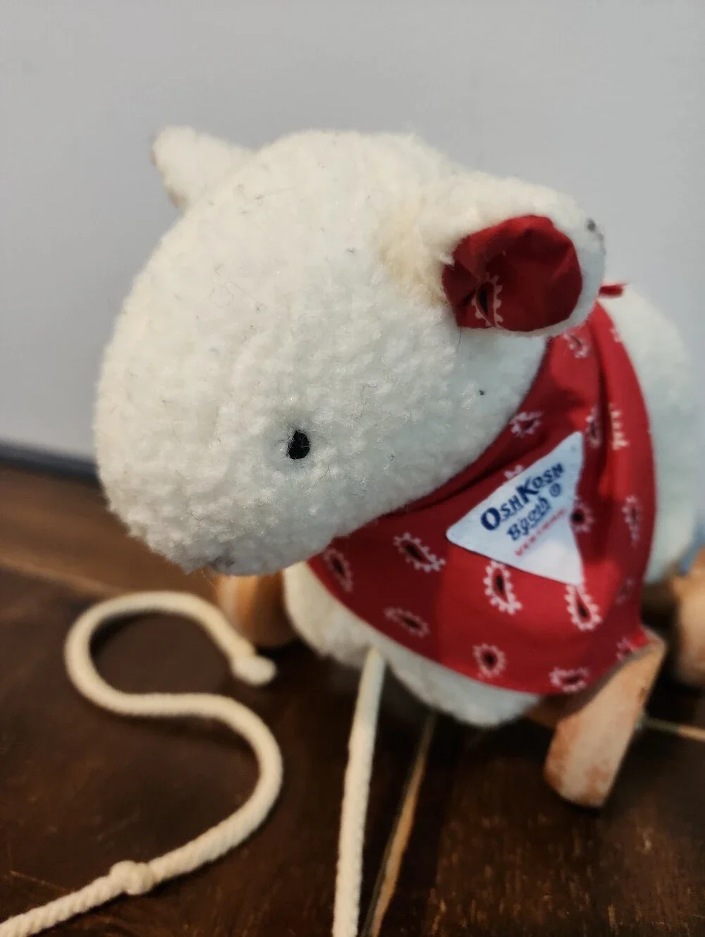 OshKosh B'gosh White Plush Pull Lamb with Red Bandana Eden Vintage Sheep